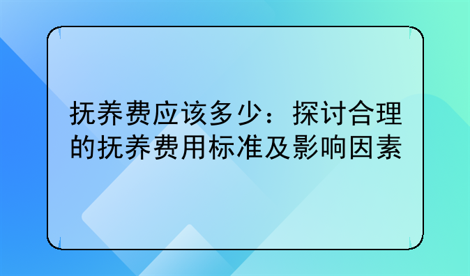 抚养费应该多少：探讨合理的抚养费用标准及影响因素